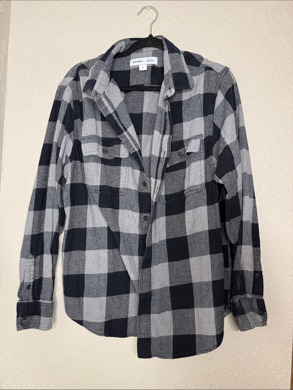 Old Navy Black and Gray Check Flannel Shirt